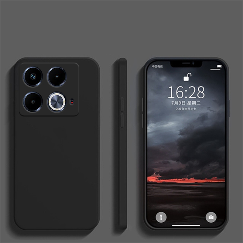 Pour Infinix Note 40 étui en Silicone liquide étui de protection uni Infinix Note 40 couverture TPU antichoc Infinix Note 40 Pro Pllus: ABS / Black