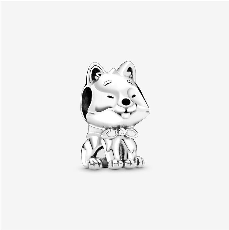 925 Sterling Silver Beads Animal Lion Snake Llama Fox Dog Charm Fit Pan Bangle Bracelet DIY Women Jewelry: Akita Inu Dog
