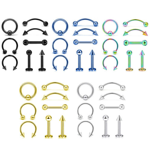 8 stück/einstellen ohrpiercings aus stahl, Wendel-piercings, augenbrauenpiercings, lippenpiercings, labret-ringe, tragus-piercings, Hantel-piercings, körperschmuck