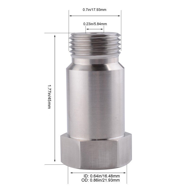 evil energy Universal 45mm Oxygen Sensor Extender O2 Oxygen Sensor M18 x1.5 Extension Adapter Bung Adapter