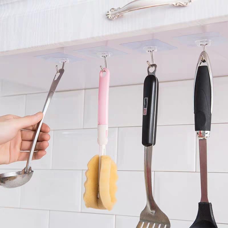 1-10 pezzi ganci autoadesivi resistenti in acciaio inossidabile trasparente appendiabiti per chiavi per cucina porta del bagno parete multifunzione