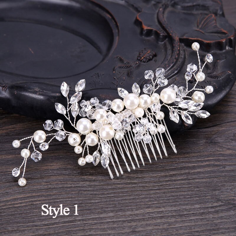 GETNOIVAS Handmade Silber Farbe Perle Blume Haar Kamm Braut Tiara Crown Kopfschmuck Hochzeit Braut Frauen Haar Schmuck Zubehör: Style 1