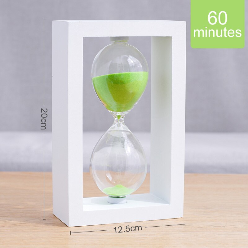 Timeglass 60 minutter tidtaker gratis gravering klokke sandklokke sandglass tre timing ornamenter hjem dekorasjon tilbehør: Hvit grønn