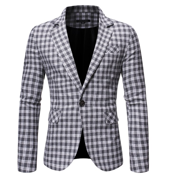Märke pläd män kavaj kavaj slim fit enkelknapp långärmad kavaj masculino företag bröllop formell kostym kappa: 9759- grå / Xxl