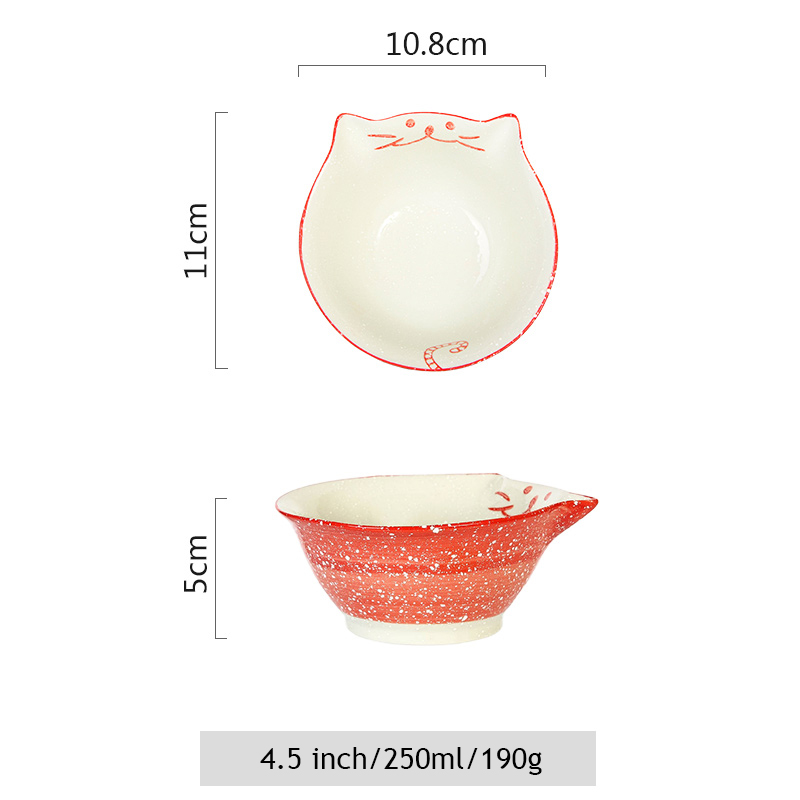 1pc dos desenhos animados kitty cerâmica jantar tigela pintados à mão gato porcelana tigela de arroz tigela de macarrão tigela de sobremesa utensílios de mesa: 4.5 inch Red