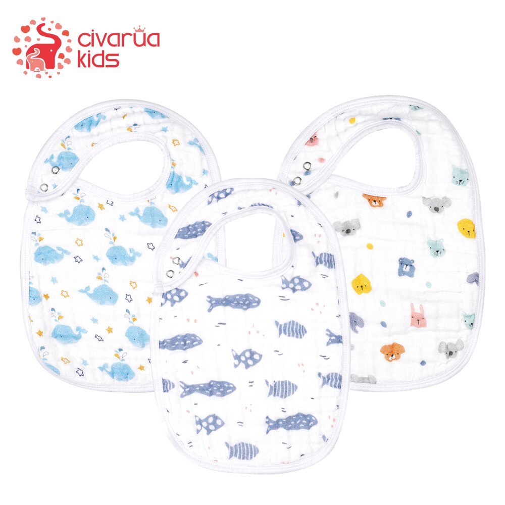 100% Cotton Muslin Bibs 3 Layer Burp Cloth Super Soft & Absorbent for Infants, Newborns and Toddlers, Adjustable Bibs with Snaps