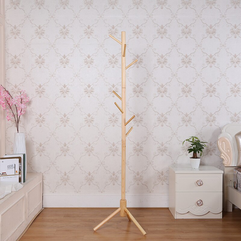 Wood Tree Coat Rack Stand Wooden Coat Rack Free Standing With 8 Hooks For Coats Hats Scarves Clothes Handbags: Wood color