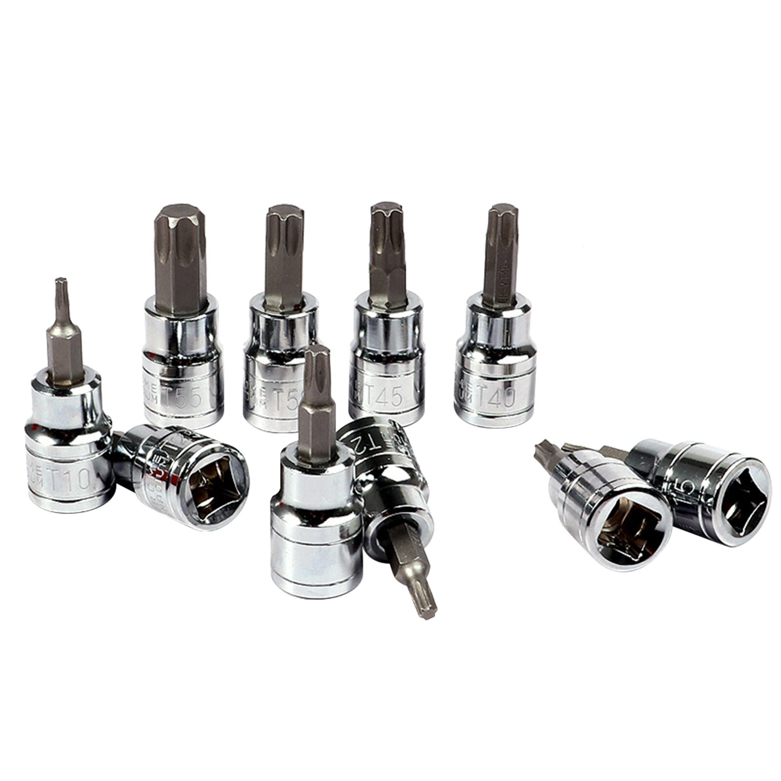 10pcs 3/8-inch Torx Bit Socket Set T10-15-20-25-27-30-40-45-50-55 CRV Bits