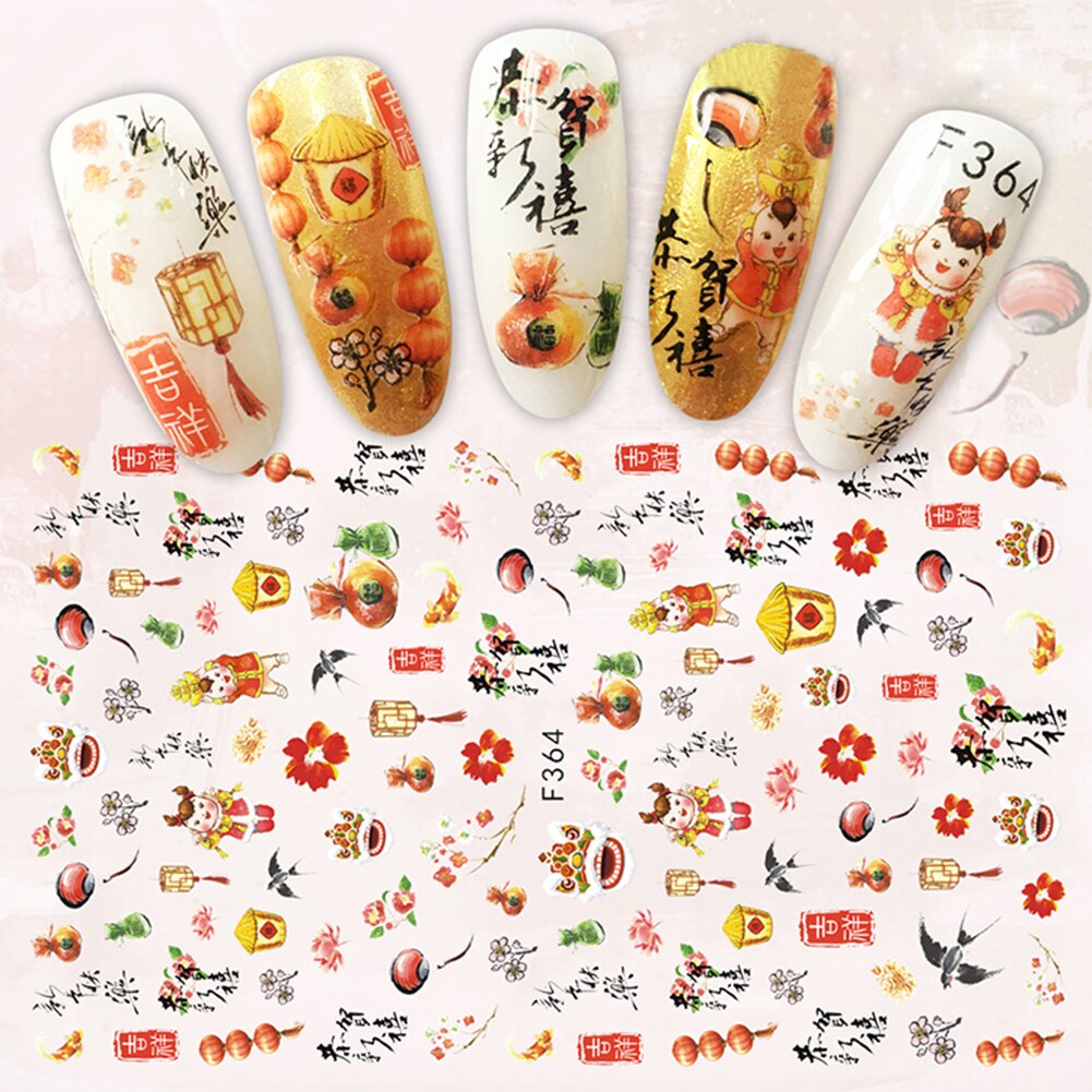 Vrouwen Chinese Jaar Deaign Nail Art Sticker self Adhesive Manicure Slider Decor Lente Festival Decal Nail Decoratie