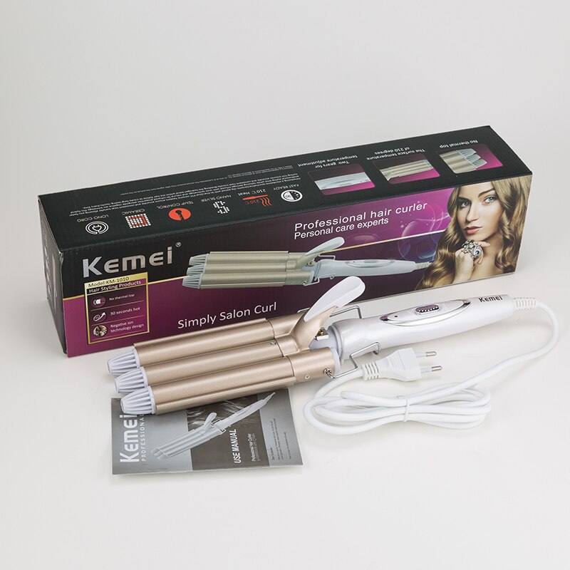 Kemei-fer à friser et boucler les cheveux professionnels, outils de coiffure, Triple sortie, 110-220