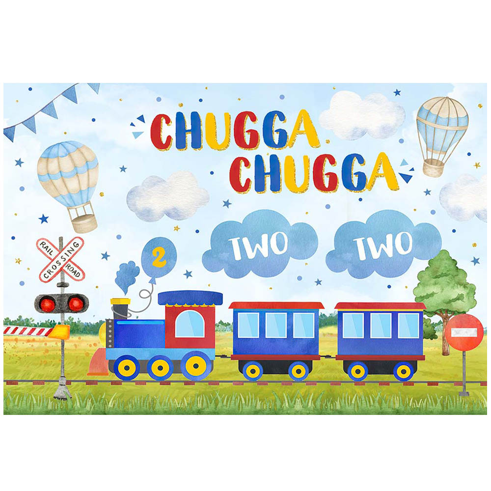 Mocsicka Choo Choo Train Kids 2nd Birthday Background Hot Air Balloon Boy Two Cake Smash Portrait Photography Background Photocall
