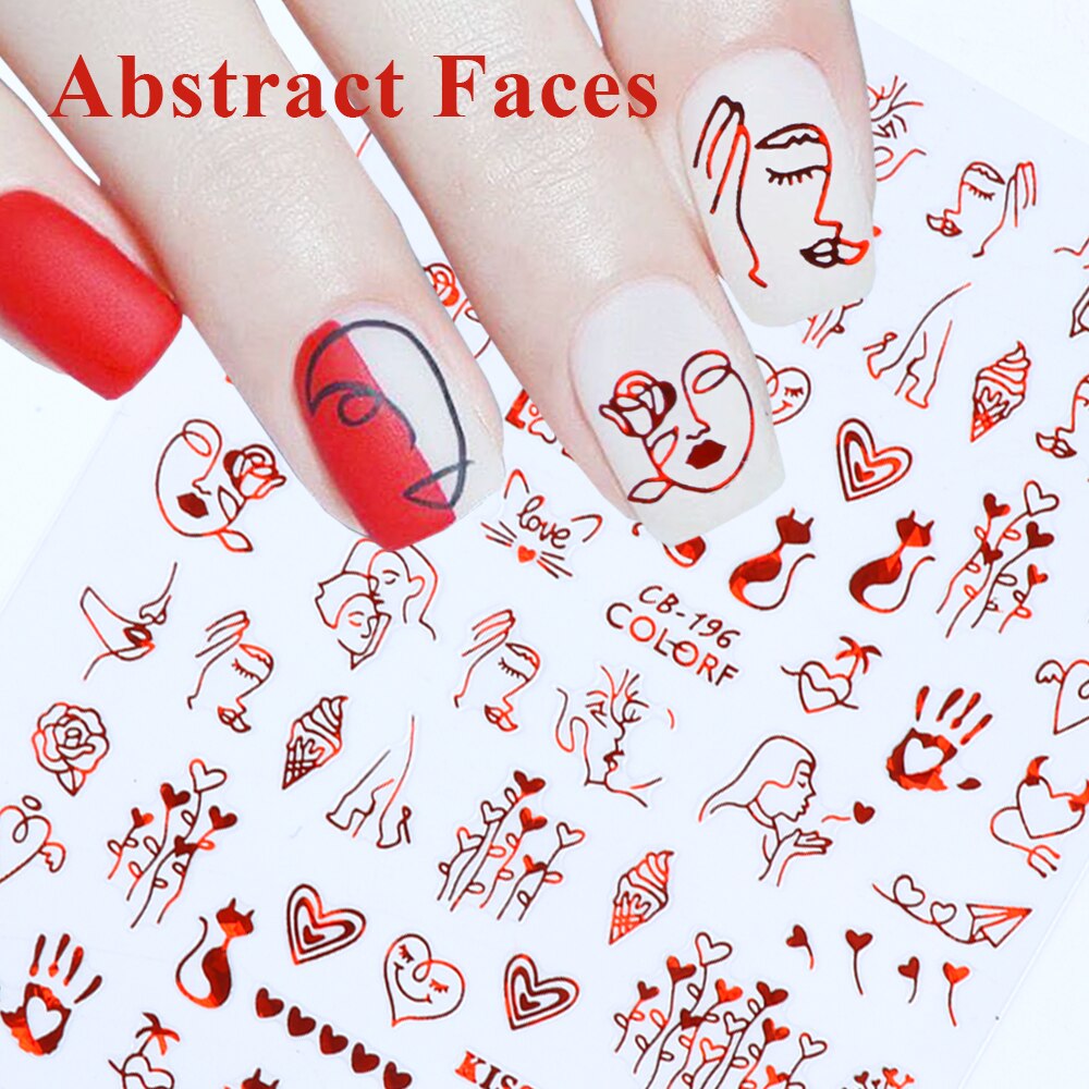 Pegatina romántica 3D en 3D para uñas, calcomanía con imágenes abstractas de rosas y corazones, deslizador de uñas Sexy para chica, decoración artística para uñas, LACB196-203-1, 1 Uds.