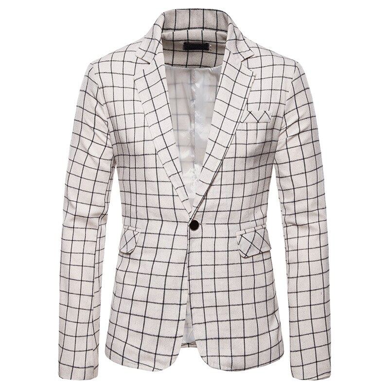 Veste Blazer blanc à carreaux pour hommes Glen flambant neuf un bouton pointe revers hommes Blazers affaires jolie pochette Masculino: White / US Size M