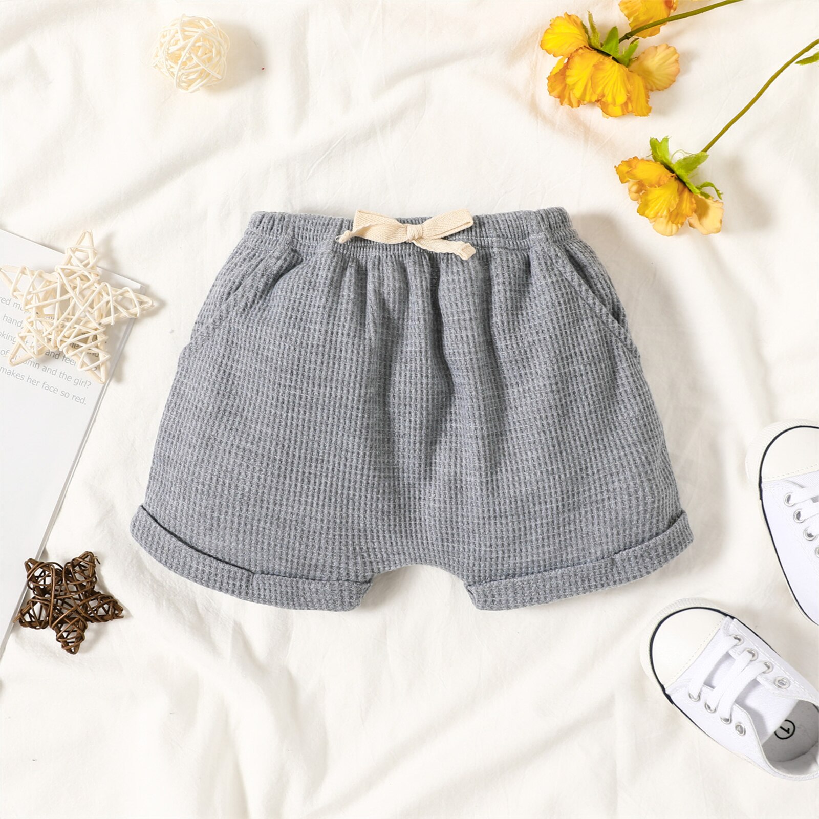 PatPat – short taille élastiquée pour bébé garçon, avec poches, couleur unie: Dark Grey / 12-18 Months