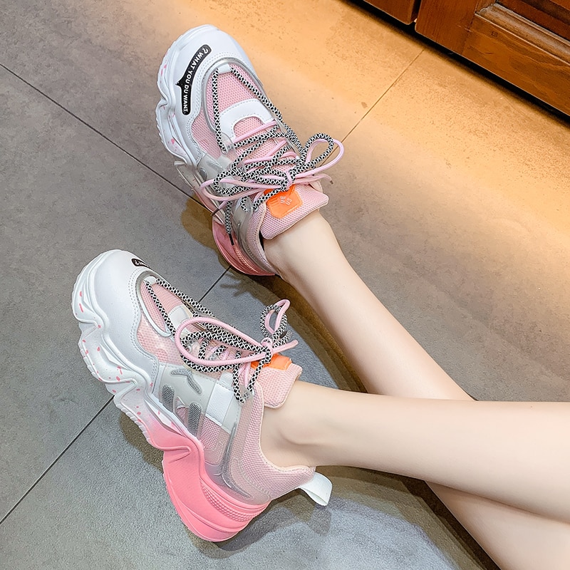 Sneakers dames schoenen blauw oranje mesh casual schoenen dames sneakers veterschoenen platform sneakers dames vulkaniseren schoenen