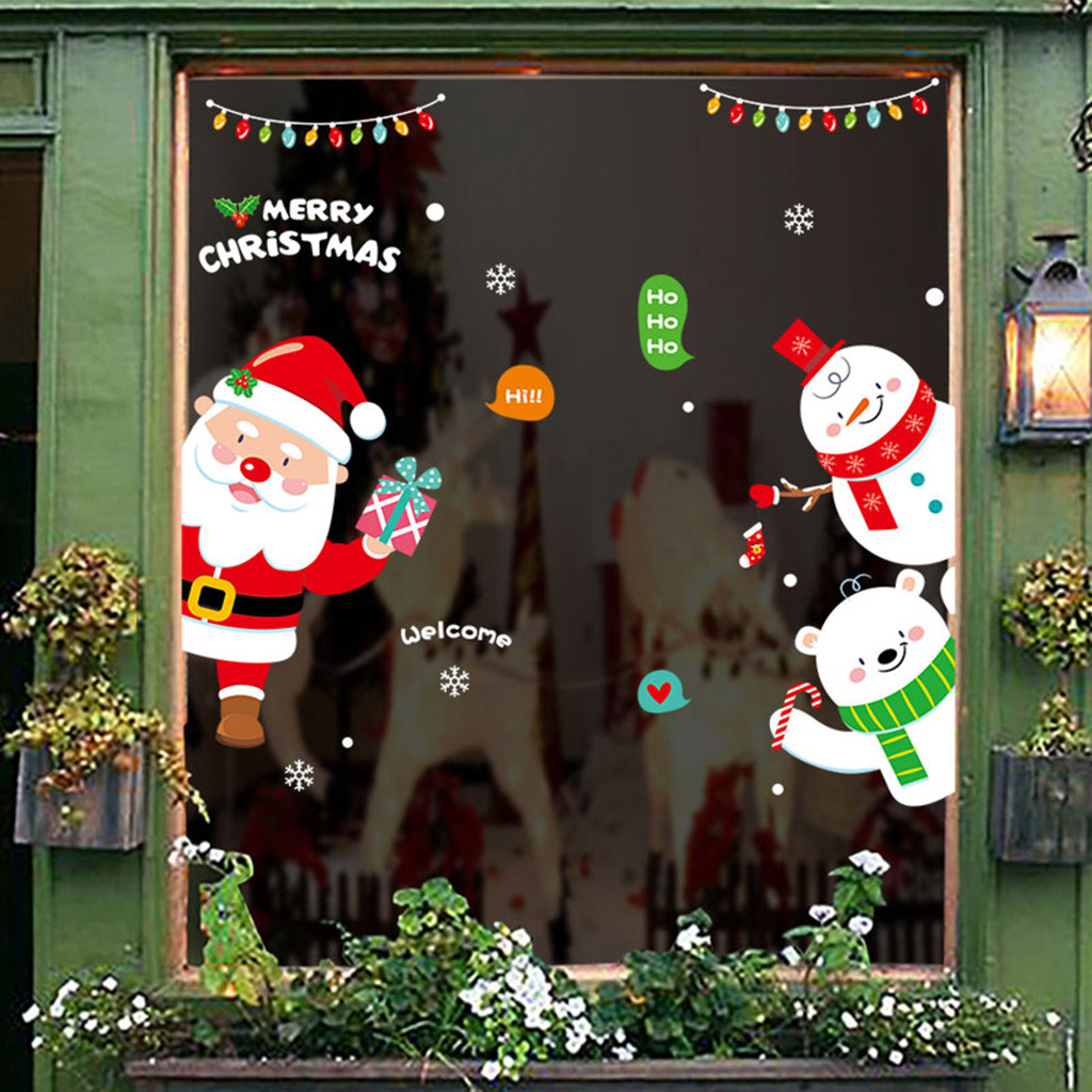 Year Shop Glass Window Sticker Merry Christmas Snowflake Wall Stickers Removable Vinyl Decal Mural For Home Window Stickers: E