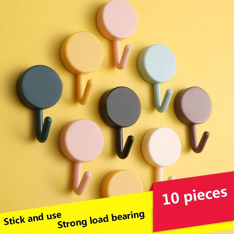 10Pcs Wall Hooks Self Adhesive Waterproof Hooks Seamless Hanging Hook for Kitchen Office Bedroom Living Room