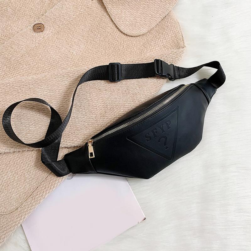 Enfärgad midjepack dam fanny bröstväska kvinnlig avslappnad dragkedja enkel pu läder crossbody axelväskor: Svart