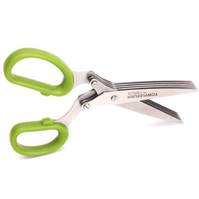 Multifunctionele Keukenmessen 5 Lagen Kruiden Gehakte Ui Cut Shredder Schaar Tool Rvs Schaar