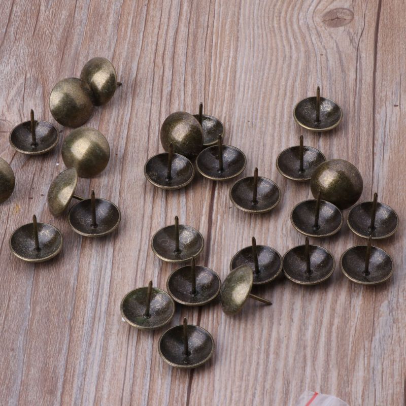 F2TE 100Pcs 1 &quot;Bekleding Kopspijkers Nailhead Pin Grote Decoratieve Trim Voor Meubels Antiek Messing Wijn Case Doos Sofa decor Pins