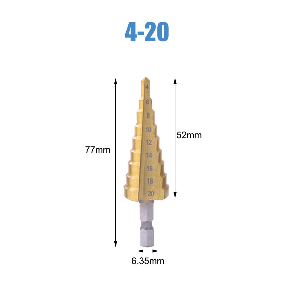 DIZAINLIFE HSS Cobalt Twist Step Drill Bit Set Cone Pagoda Shape Wood Metal Hole Cutter Drilling Titanium Coated Core Drill Bit: Straight Groove 4-20