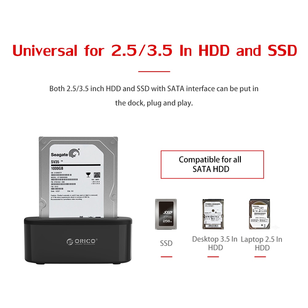 ORICO 2.5/3.5" Hard Disk External Case 6TB HDD Enclosure 5Gbps USB 3.0 to SATA HDD Docking Station HDD Case box Support UASP