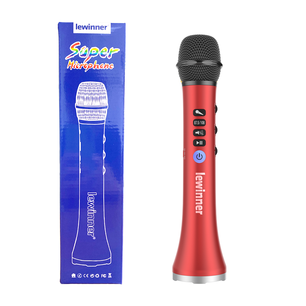 Lewinner-Micrófono de Karaoke inalámbrico L-698, Altavoz Bluetooth 2 en 1, reproductor de KTV portátil de mano para iOS/Android: Blanco