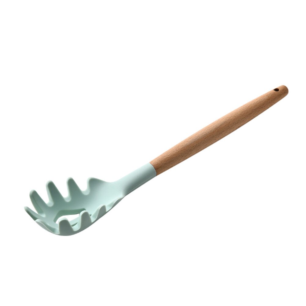 Silikon-küchenhelfer-set, , 11- teilig, mit holzgriffen, antihaftbeschichtet, kratzfest und hitzebeständig: Spaghettikralle