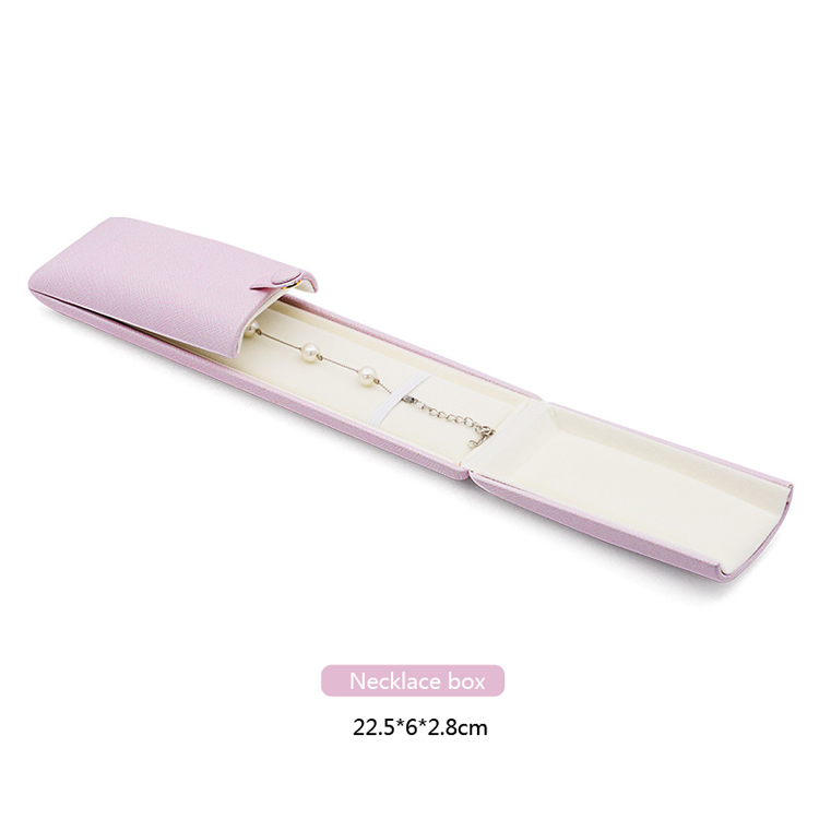 Pink Leather Snap Button Double-Sided Opening Jewelry Packaging Box Proposal Double Ring Box Pearl Necklace Collection Box: Necklace box