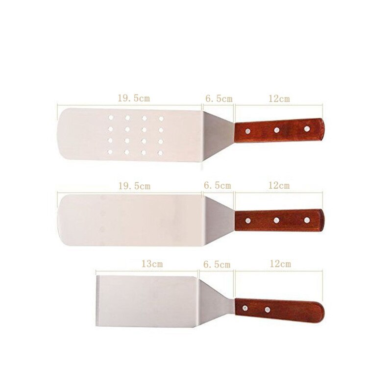 Stainless Steel Cooking Spatula With Wooden Handle BBQ Grill Turner Cutlets Bacon Teppanyaki Pancake Frying Fish Shovel Spatula