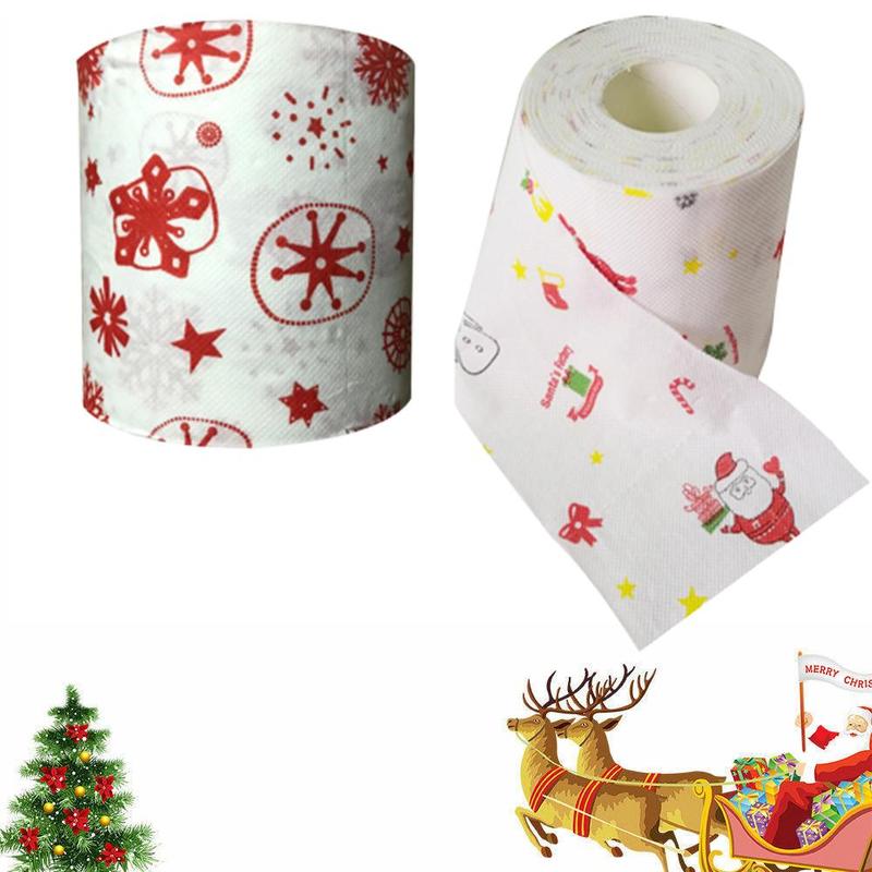 1 Roll Christmas Paper Towels Printed Paper Towel Christmas Snowman Toilet Paper Towel Decoration