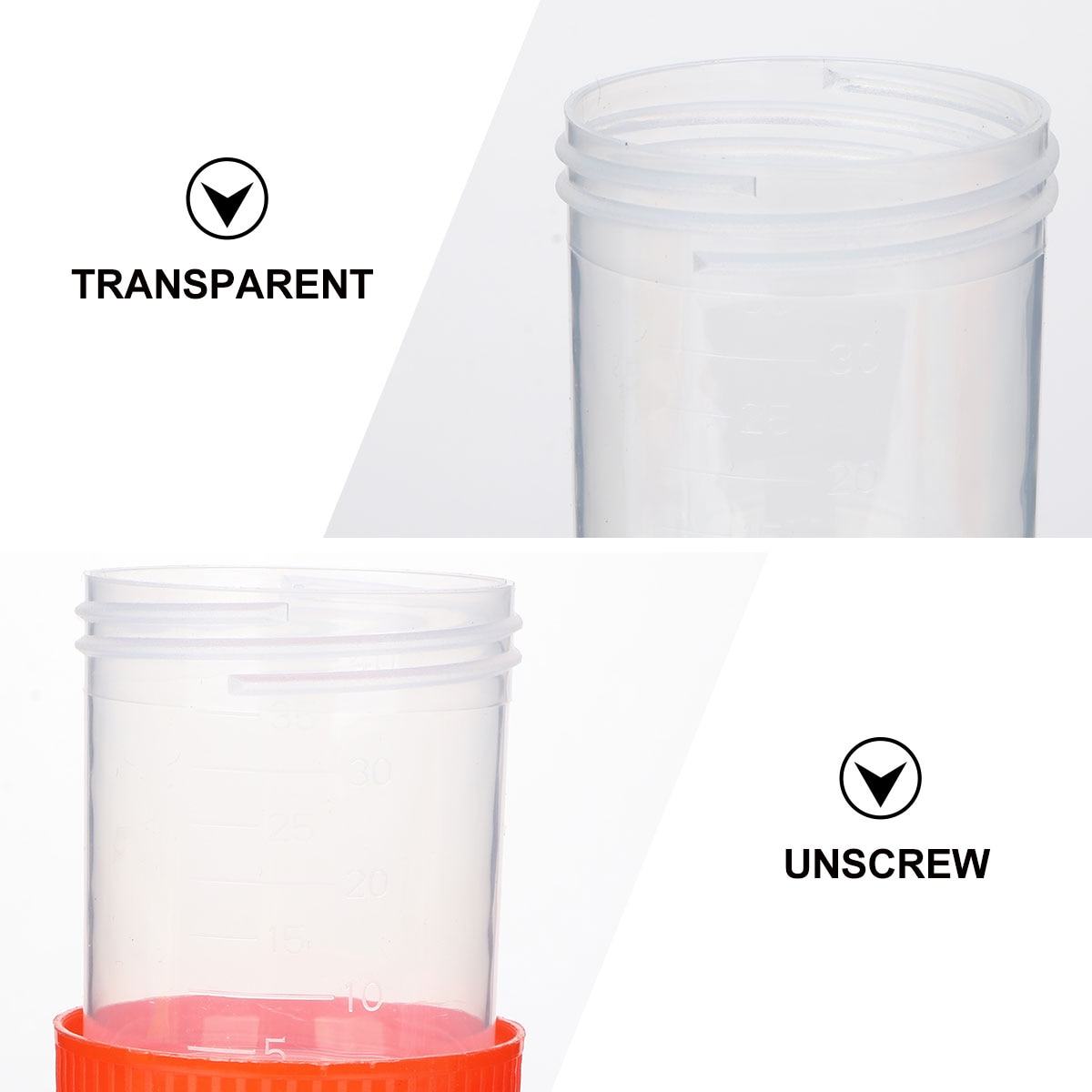 50 Pcs/1 Pack 40ml Plastic Specimen Sampling Cup Practical Urine Sealed Container with Spiral Cover for Laboratory Use