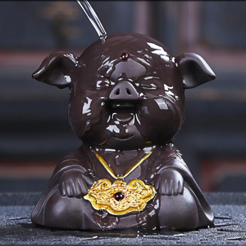 Natural Purple Tea Pet Cute Auspicious Pig Tea Ceremony Tray Accessories Decor Boutique Animal Statue Crafts Souvenir As