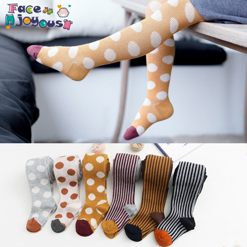 Baby Herbst Winter Strumpfhosen Baby Kleinkind Art Mädchen Rippen Strümpfe Baumwolle Warme Strumpfhosen Süssigkeit Farbe Gedruckt Punkte Engen