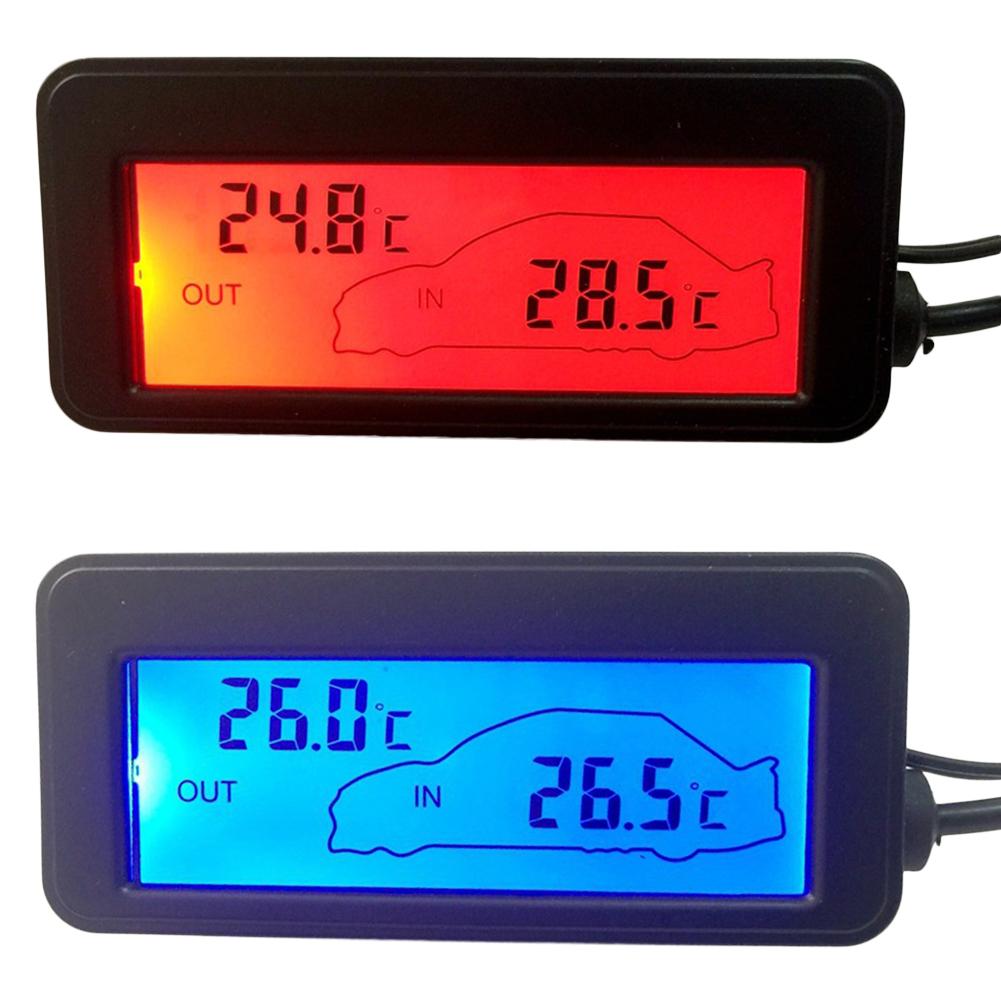 12V Digitale Thermometer Display Elektronische Klok Auto Thermometer Blauw/Rood Backlight Mini Thermometer Lcd Auto Binnen Buiten