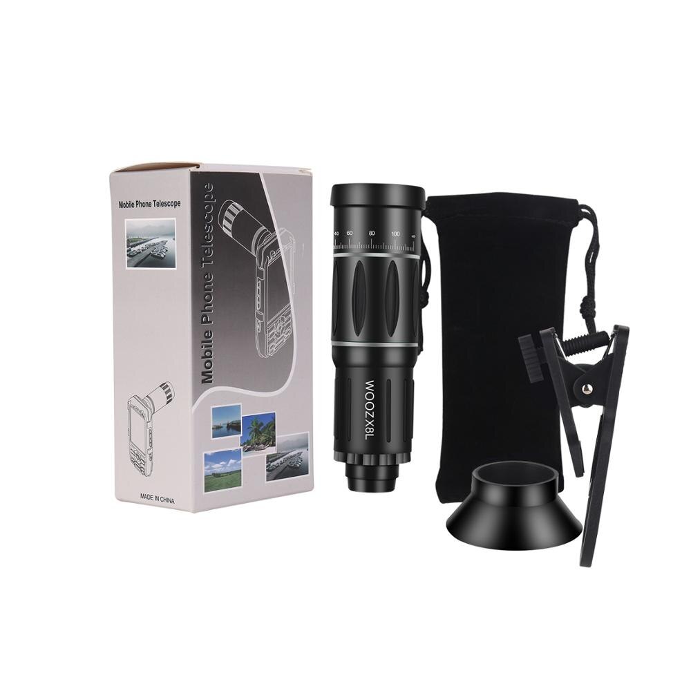 Lente Monocular para cámara de teléfono móvil 18X, lente con Zoom telescópico para iPhone9 8 X Redmi7 P30 P20 Samsung, Smartphones para acampar y hacer senderismo: Silver 18X