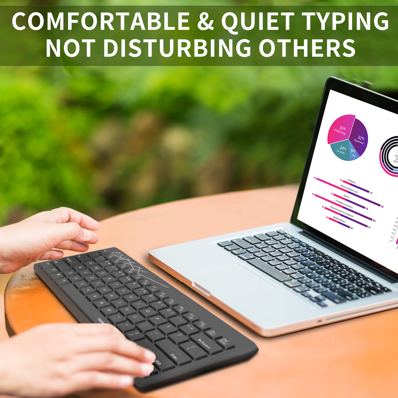 RAPOO K800 2.4G Wireless Keyboard Silent Mini Compact Keyboards for Computer Desktop PC Laptop Travel Business Plug and Go