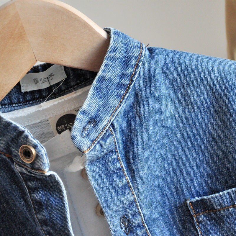 VIDMID Children Denim Shirts Classic Solid color long-sleeve Turn-down Collar Boys Shirts For 3-10 Years Old Kids Wear P1018