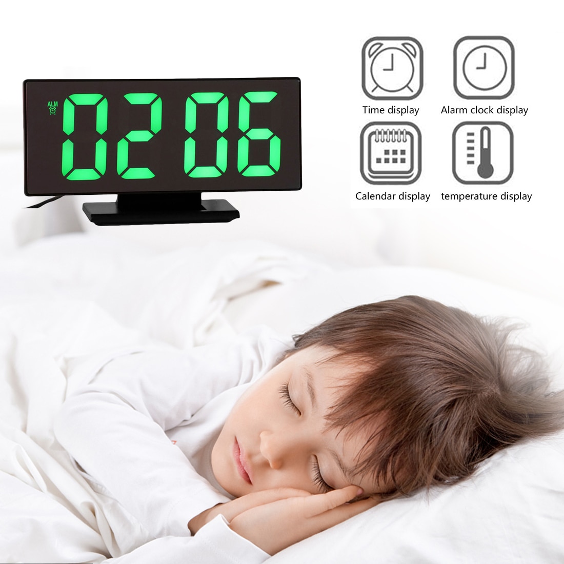 Multifunction Digital Alarm Clock LED Mirror Electronic Clocks Large LCD Display Digital Table Clock with Temperature Calendar