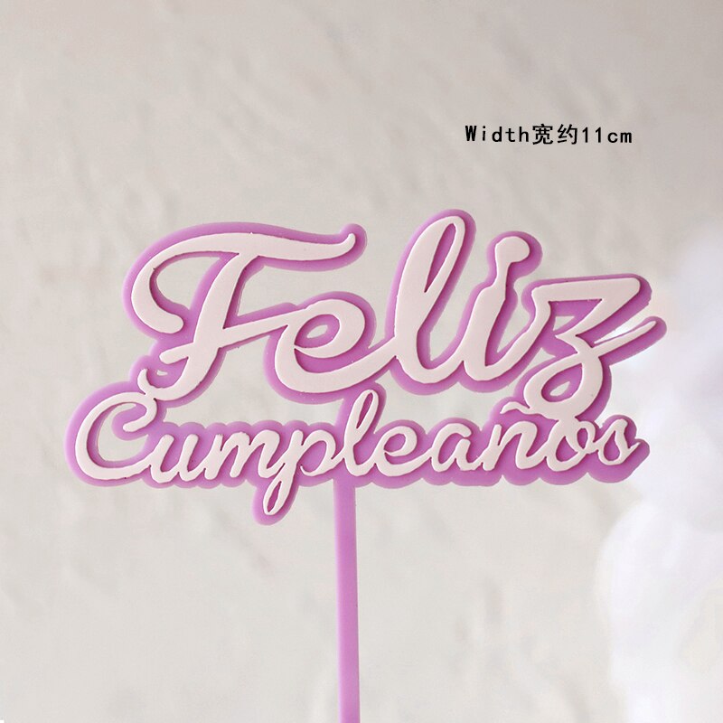 Feliz cumpleaños. español akryl slik farve tillykke med fødselsdagen kage topper på spansk til festdekoration bageartikler: 1pc år 049i