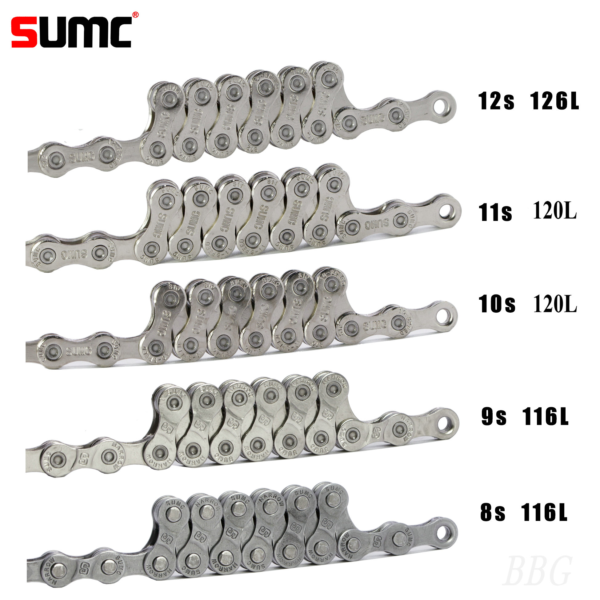 SUMC YBN Bike Chain 9 10 11 12 Speed MTB Mountain bike Road Bicycle, Neon-Like, Silver, Black, Gold,114/120/126L