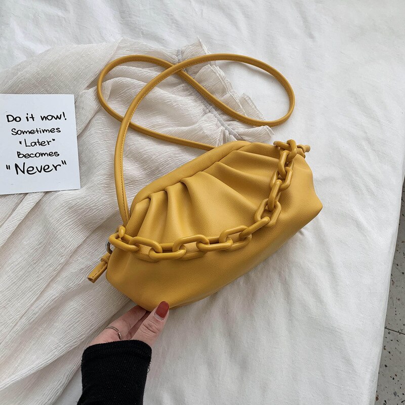 Candy Kleur Pu Lederen Schoudertas Messenger Bags Voor Vrouwen Kleine Crossbody Tas Reizen Keten Tas Handtassen En Portemonnees: Small yellow