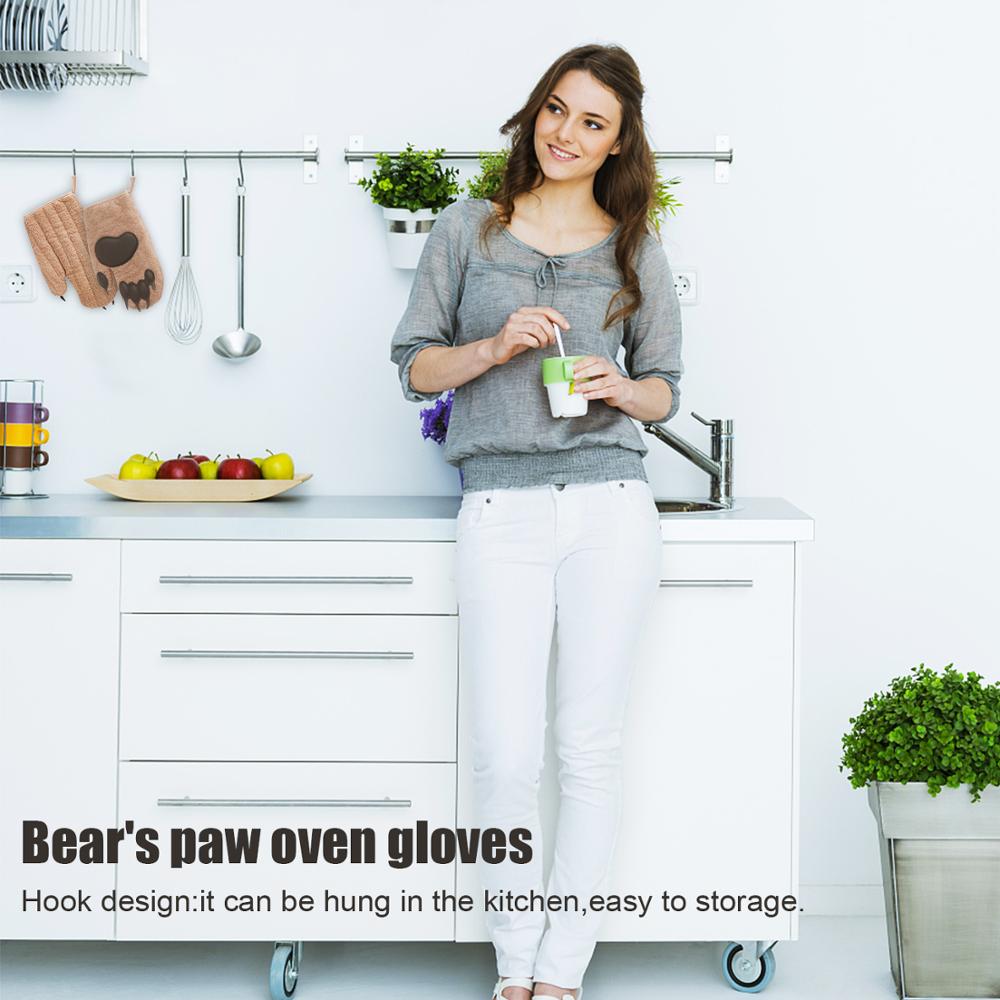 Bear Oven Mitts,Funny and Cute Kitchen Gloves High Heat Resistance for Cooking,Baking,Frying,BBQ,Outdoor Camping Cook(1 Pair)