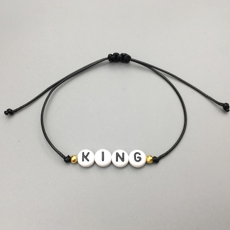 neue benutzerdefinierte Paar knapp Perle seine und Ihre Armbinde Männer Frauen Seil Einstellbare Schnur Name Armbänder DIY Schmuck für GF BF: König