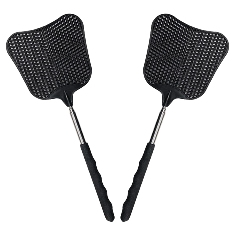 Mosquito and Fly Killing Plastic Fly Swatter Retractable Stainless Steel Rod, Suitable for Indoor and Outdoor Use (2 Pack): Default Title