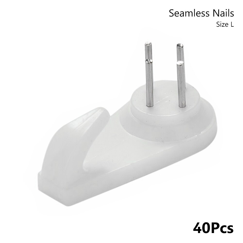 40PCS Multi Function White Mount Clock Frame Plastic Invisibl Hanger Seamless Nail Hanging Home Decor Photo Picture Wall Hooks: L