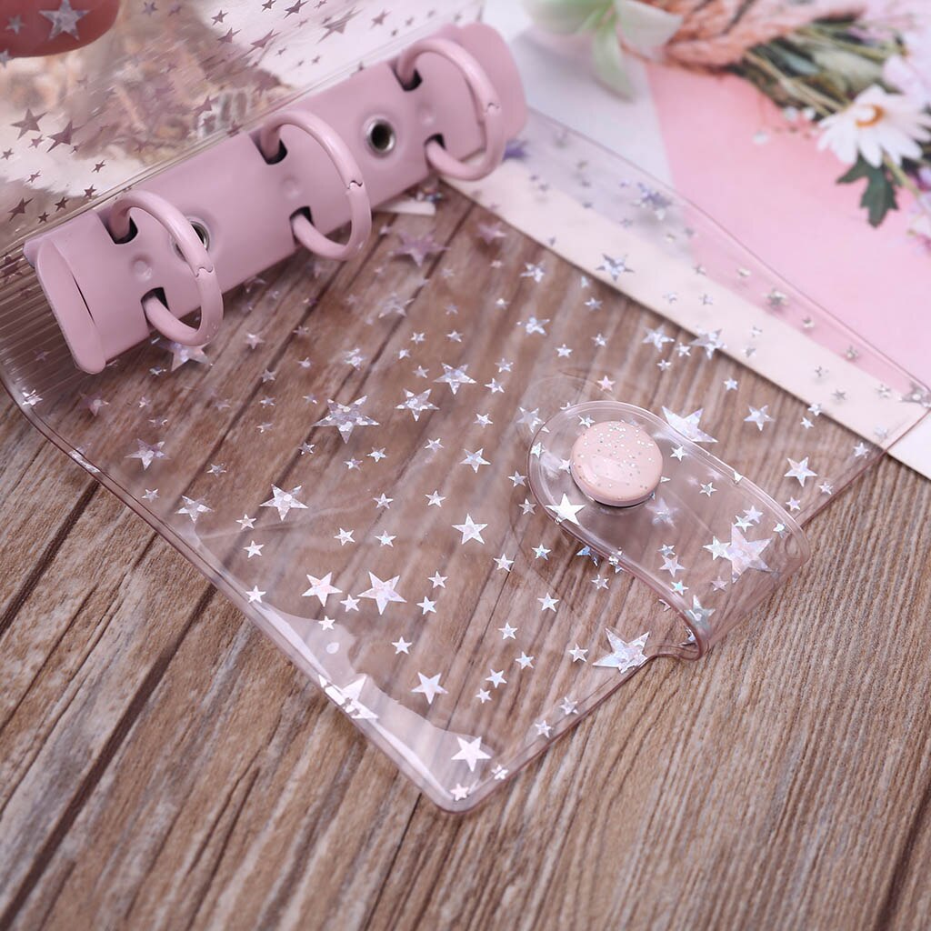 Transparent Star 3 Holes Mini PVC Loose Leaf Binder Notebook Notepad Sheet Shell File Folder Cover