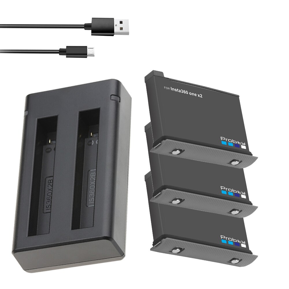 1800mAh battery pack for Insta360 ONE X2 rechargeable lithium battery Insta 360 X2 panoramic camera fast charger accessory: 3BatteryWithCharger