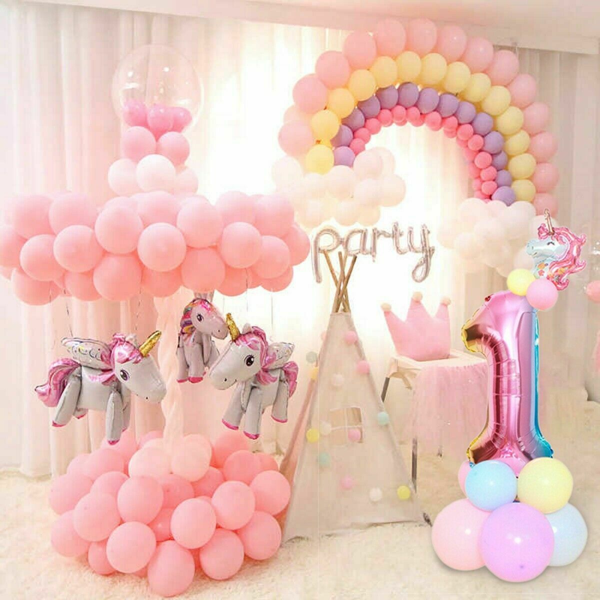 32'' Giant Number Foil Latex Balloon Rainbow Happy Birthday Kids Favor Unicorn Party Decor Gender Reveal Baby Shower Girl