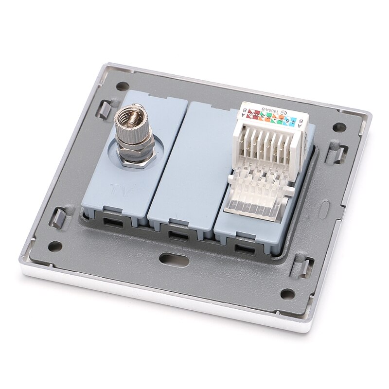 RJ45 Wall Internet Socket With TV Outlet Stainless Steel Brushed Silver Panel